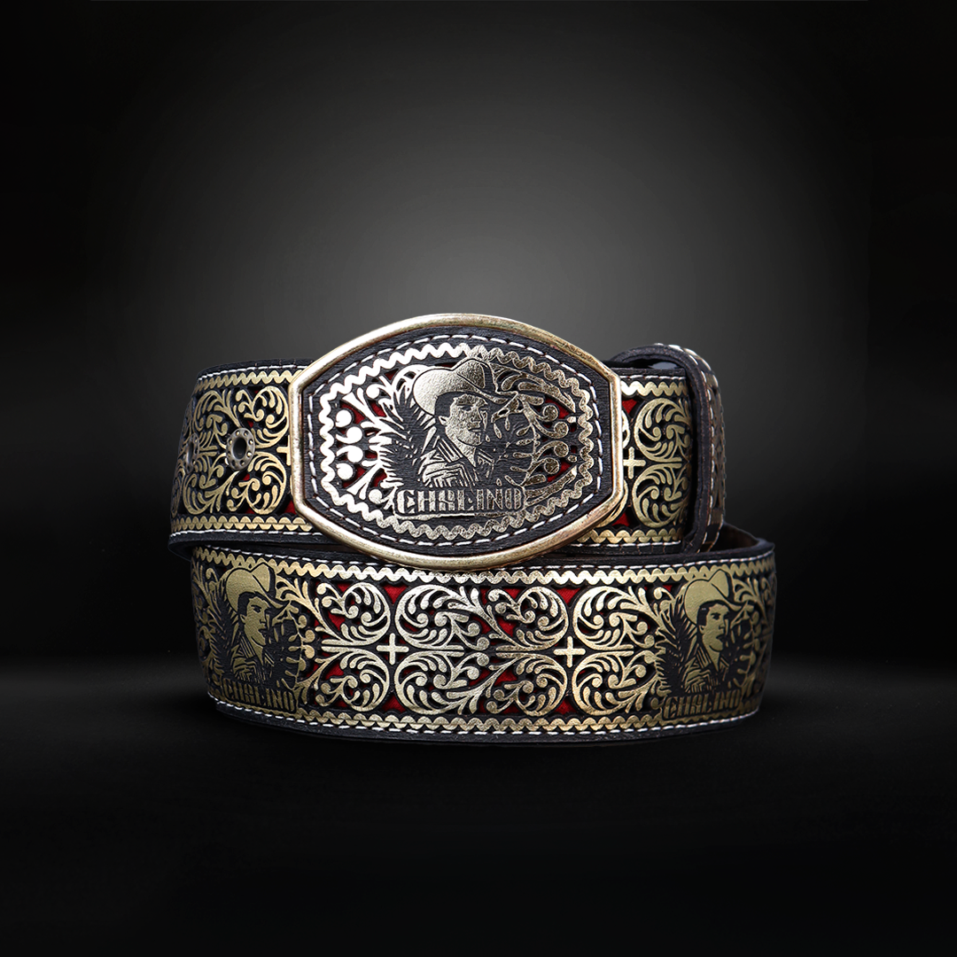 Cinturon Chalino Grabado Piel de Res AL 809