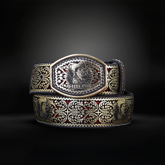 Cinturon Chalino Grabado Piel de Res AL 809