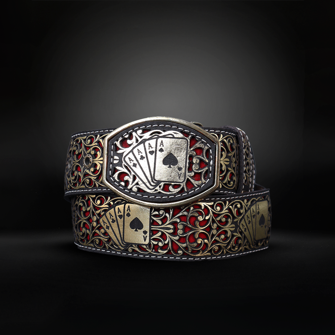 Cinturon Baraja Grabado Piel de Res AL811