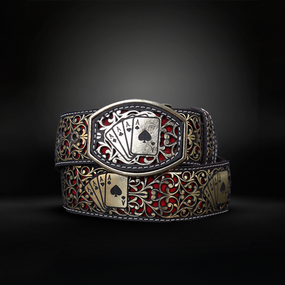 Cinturon Baraja Grabado Piel de Res AL811