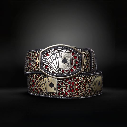 Cinturon Baraja Grabado Piel de Res AL811