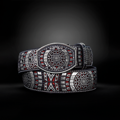 Cinturon Azteca Grabado Piel de Res AL810
