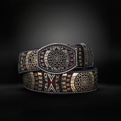 Cinturon Azteca Grabado Piel de Res AL810