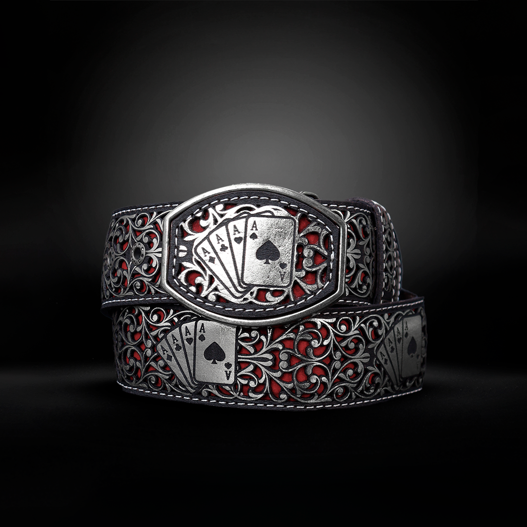 Cinturon Baraja Grabado Piel de Res AL811