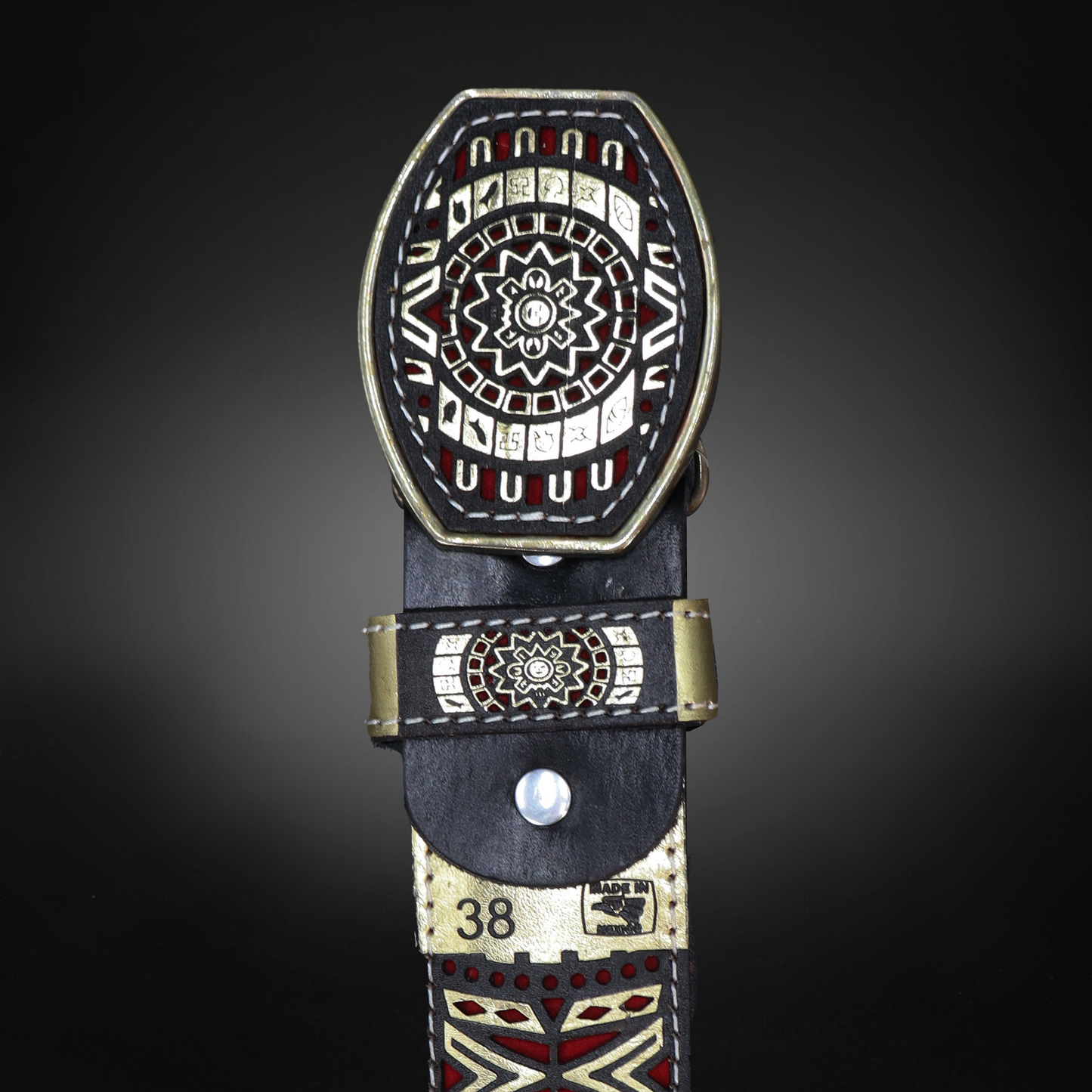 Cinturon Azteca Grabado Piel de Res AL810