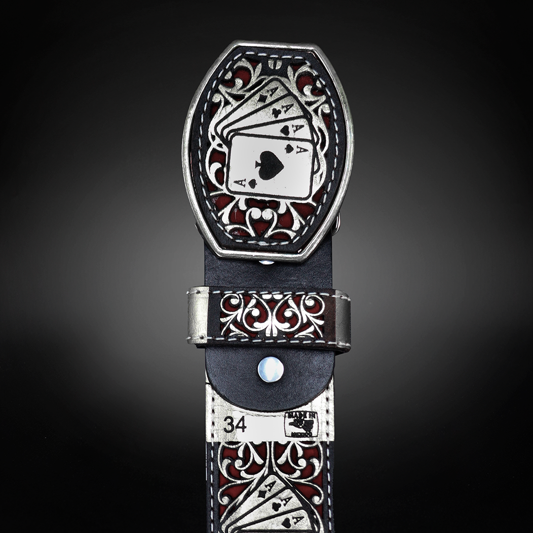 Cinturon Baraja Grabado Piel de Res AL811