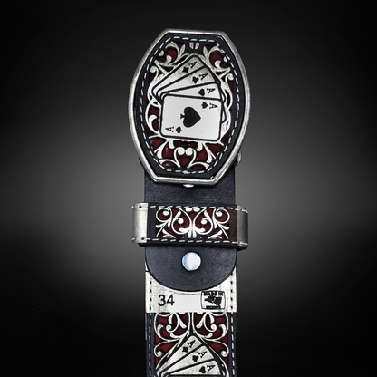 Cinturon Baraja Grabado Piel de Res AL811