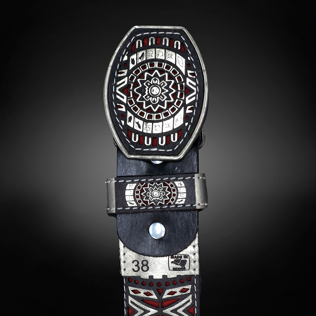 Cinturon Azteca Grabado Piel de Res AL810