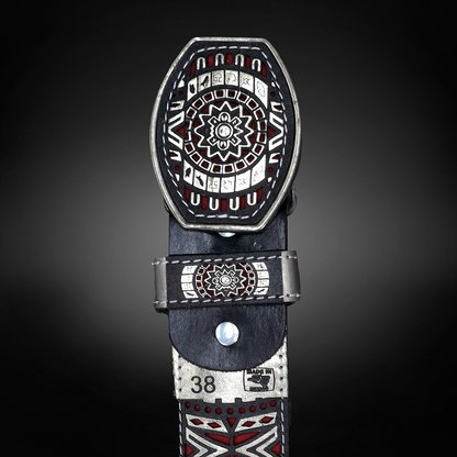 Cinturon Azteca Grabado Piel de Res AL810