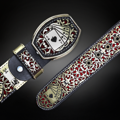 Cinturon Baraja Grabado Piel de Res AL811