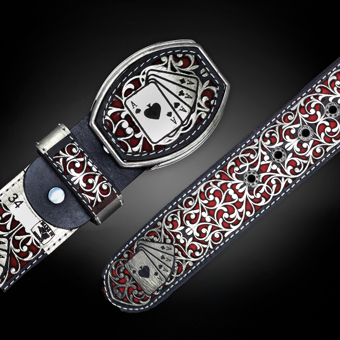 Cinturon Baraja Grabado Piel de Res AL811