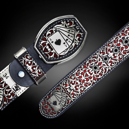 Cinturon Baraja Grabado Piel de Res AL811