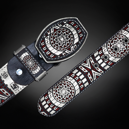 Cinturon Azteca Grabado Piel de Res AL810